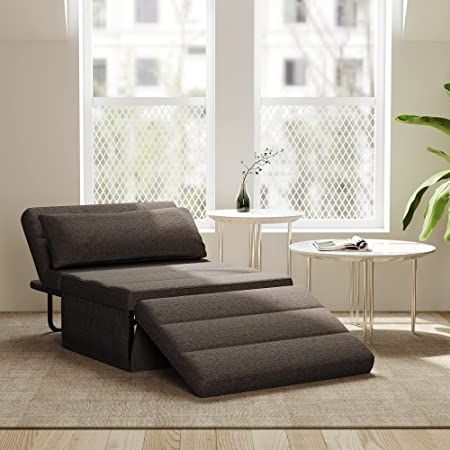 Kescas Sofa Bed, 5 in 1 Multi-Function Convertible Sofa Chair Folding Ottoman with Adjustable Backrest, Elegant Linen Modern Couch Bed for Living Room Office Apartment, Light Brown Bed For Living Room, Thick Mattress Topper, Folding Ottoman, Futon Sofa Bed, Modern Couch, Convertible Sofa Bed, Ottoman Bed, Futon Sofa, Convertible Sofa