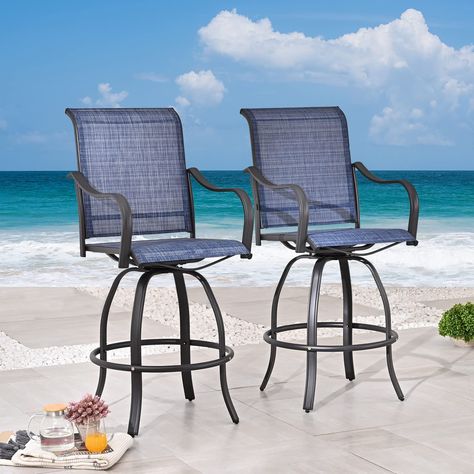 Patio Dining Furniture, Metal Outdoor Furniture, Designer Bar Stools, Patio Bar Stools, Thread Design, Outdoor Furniture Decor, Bar Height Stools, Swivel Chairs, Swivel Stool