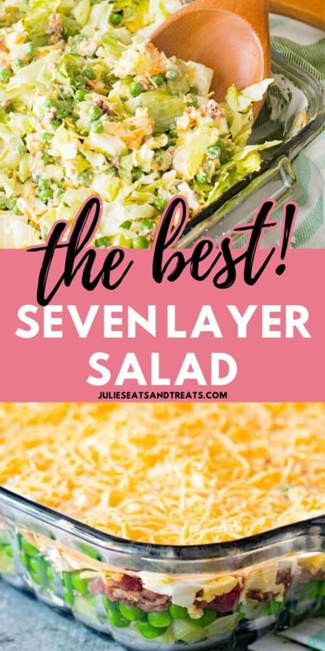 Layered Salad With Peas, 7 Layer Salad, Lettuce Salad Recipes, Pea Salad Recipes, Layer Salad, Seven Layer Salad, Layered Salad Recipes, Side Salad Recipes, Layered Salad