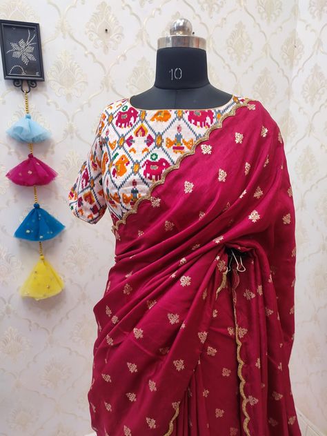 Tomato Red Saree Contrast Blouse, New Saree Blouse Designs, Latest Model Blouse Designs, Saree Style, Fashionable Saree Blouse Designs, Cutwork Blouse Designs, Blouse Design Images, Fancy Sarees Party Wear, Indian Saree Blouses Designs