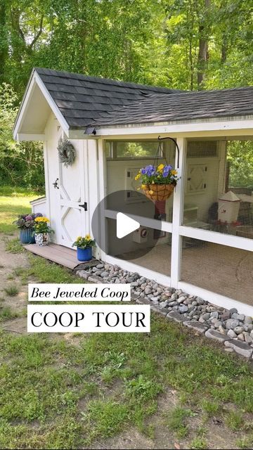 Alysha Whitfield | Bee Jeweled Coop on Instagram: "🏠🐓 Here is the video you all have been asking for! It’s finally time for an official COOP TOUR.  As a busy mom with multiple careers, our coop has always been a work in progress. It’s taken 2 years to finish all the little details in the coop (like the wallpaper!) which is why it’s taken so long for me to put this together! All good things come with time.   Now, here we are! I’m highlighting all the cool features in our coop, accessories that make chicken-keeping easier, and touring the outdoor fenced setup as well.  This coop is where our Bee Jeweled Coop journey started. Sharing this journey of mine, connecting with all of you, and my desire to help people made me realize that we could support so many people in their own chicken-keepin Chicken Coop Next To Garden, Chicken Coop Sitting Area, Chicken Coop Side Of House, Chicken Coop Videos, Patriotic Chicken Coop, Chicken Coop Border, Designer Chicken Coop, Greenhouse With Chicken Coop, Garden Shed With Chicken Coop