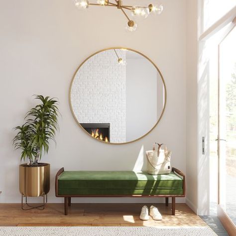 West Elm Bench, Foyer Wall Decor, Modern Entryway, Stylish Curtains, Foyer Design, Entryway Ideas, Inspire Me Home Decor, Home Entrance Decor, Indoor Bench