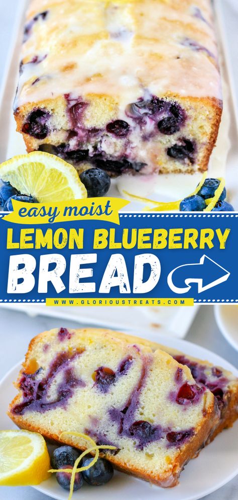 Lemon Blueberry Bread, easy summer recipes, homemade bread recipes, easy breakfast ideas, easy brunch ideas Lemon Bread Recipes, Bread Desserts, Blueberry Bread Recipe, Lemon Blueberry Loaf, Blueberry Desserts Recipes, Baking Breakfast, Lemon Blueberry Bread, Desserts Cake, Lemon Bread