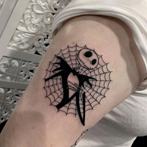 Big Blackwork Tattoo, Jack Nightmare Before Christmas Tattoo, Caroline Tattoo Tim Burton, Oggie Boggie Tattoos, Jack Skellington Tattoo Ideas, Jack The Skeleton Tattoos, Nbc Tattoo, Jack Skeleton Tattoo, Halloween Town Tattoo