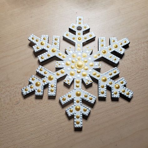 I just had to dot this wooden snowflake I found in Michael's 70% off clearance bin Painting Wood Snowflakes, Painted Wooden Snowflake Ornaments, Dot Painted Snowflakes, Dot Art Snowflake, Painting Wooden Snowflakes, Snowflake Dot Painting, Wooden Snowflakes Painted, Painted Wooden Snowflakes, Dotted Ornaments