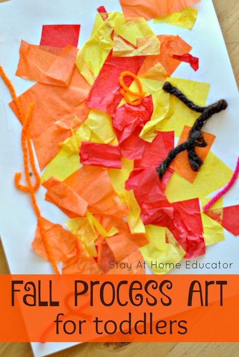 This process art activity is perfect for toddlers, and these color look just like leaves in the fall. In fact, the sound of the tissue paper kinda' sounds like autumn leaves. Fall Process Art, Process Art For Toddlers, Art For Toddlers, Fall Activities For Toddlers, Fall Crafts For Toddlers, September Art, Fall Lesson Plans, September Crafts, Art Activities For Toddlers