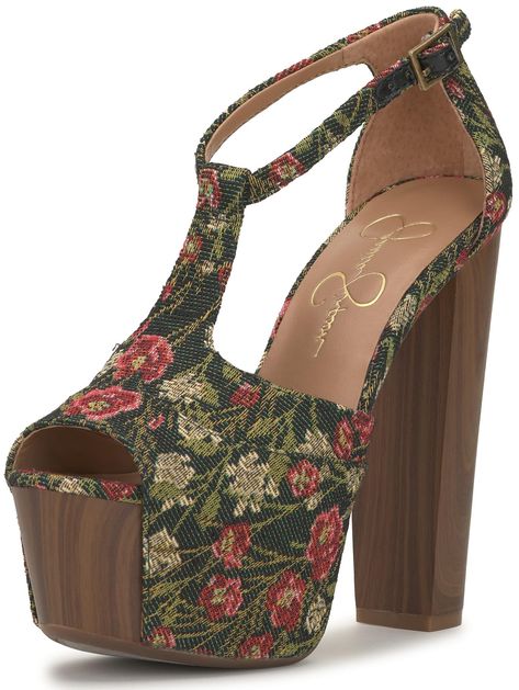 PRICES MAY VARY. Faux wood heel Memory foam midsole T-strap Metal Buckle Sexy t-strap platfrom sandal. Sandal Online, Wood Heel, Platform High Heels, Womens Tights, Platform Wedge Sandals, Fashion High Heels, Sandal Fashion, Sandal Women, T Strap