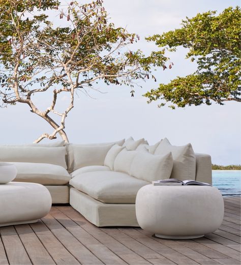 Comfy Outdoor Sofa, Plush Outdoor Sofa, Modern Outside Furniture, Indoor Outdoor Sofa, Round Outdoor Couch, Outdoor Couches Patio, Deep Seated Outdoor Furniture, Comfortable Outdoor Seating, Organic Outdoor Furniture