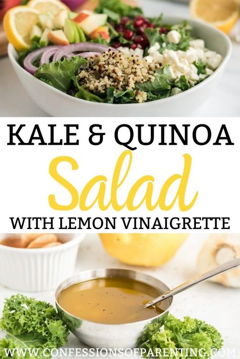 This Kale and quinoa salad with lemon vinaigrette will leave your mouth watering. Trade out your usual boring salad for this delicious one full of flavor. It's the perfect summer salad! Kale Quinoa Salad Recipes, Kale And Quinoa Salad, Salad With Lemon Vinaigrette, Kale And Quinoa, Light Summer Meals, Salad Jar Recipe, Colorful Salad, Hotel Menu, Kale Quinoa