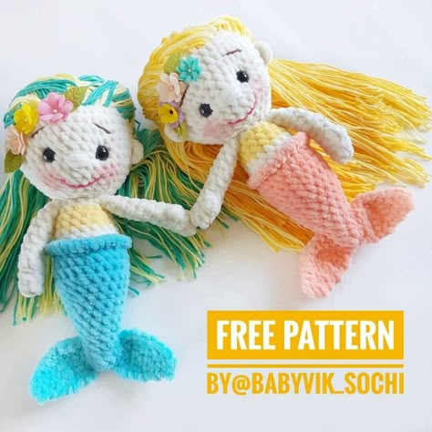 Amigurumi Cute Mermaid Crochet Free Pattern - Free Crochet Patterns Mermaid Doll Crochet Pattern Free, Mermaid Amigurumi Pattern, Ariel Crochet Pattern Free, Wobbles Crochet Pattern, Crochet Mermaid Doll Free Pattern, Mermaid Amigurumi Free Pattern, Mermaid Crochet Pattern Free, Crochet Butterfly Applique, Crochet Ocean