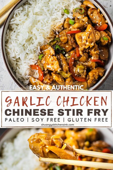 Garlic Chicken Chinese Recipes, Asian Garlic Chicken Recipes, Chinese Meal Prep Healthy, Whole 30 Chicken Stir Fry, Chinese Garlic Chicken Recipes, Soy Free Chinese Food Recipes, Chicken In Garlic Sauce Chinese, Low Sodium Chinese Food Recipes, Chinese Meal Prep