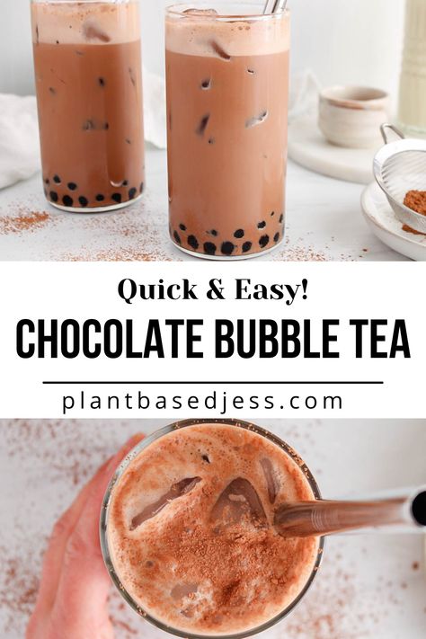 View on a tall glass of chocolate bubble tea (Boba) Chocolate Bubble Tea, Chocolate Boba, Chocolate Milk Tea, Black Tea Recipe, Milk Tea Boba, Boba Tea Recipe, Boba Recipe, Boba Pearls, Lunch Inspiration