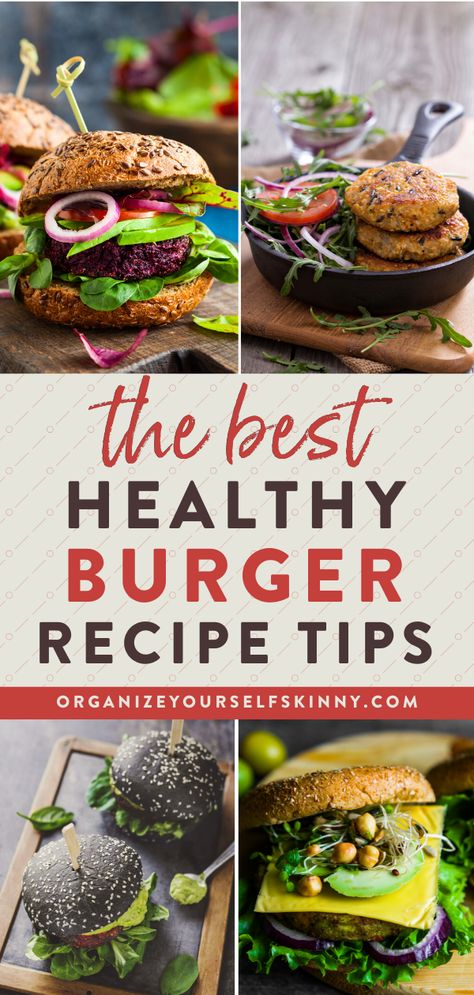 The Best Healthy Burger Recipe Tips | Easy Meal Prep - Are you looking a big, juicy burger recipe without having to sacrifice your health? Here are my Best Tips To Making The Perfect Hamburger Organize Yourself Skinny | healthy burger for lunch low calorie #healthy #burger #healthyburger #mealprep #cleaneating #mealpreplunch Lunch Low Calorie, Juicy Burger Recipe, Perfect Hamburger, Healthy Burger Recipes, Healthy Hamburger, Juicy Burger, Healthy Snacks To Make, Healthy Burger, Big Juicy