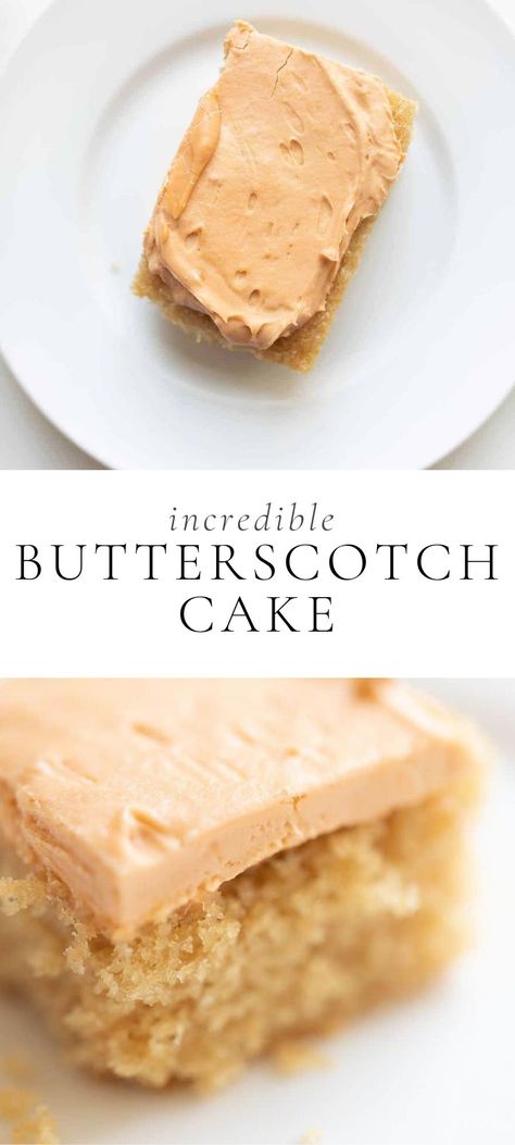 Inspired by vintage recipes and covered in Butterscotch Frosting, this Easy Butterscotch Cake Recipe will have your family clamor over Easy Desserts Butterscotch, Cakewalk Cakes Ideas, Easy Butterscotch Desserts, Butterscotch Icing Recipe, Butterscotch Frosting Recipe, Butterscotch Pudding Cake, Butterscotch Icing, Butterscotch Cake Recipe, Butterscotch Frosting