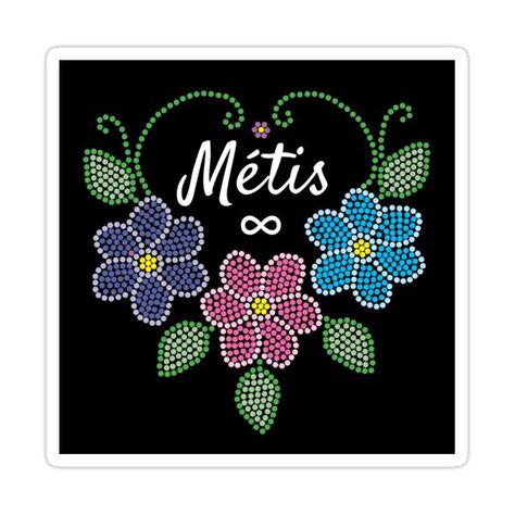 Decorate laptops, Hydro Flasks, cars and more with removable kiss-cut, vinyl decal stickers. Glossy, matte, and transparent options in various sizes. Super durable and water-resistant. Metis flower bead work inspired design, complete with spirit bead (can you spot it?). Show off your love of Métis culture with this colourful design. Metis Floral Designs, Metis Flower, Metis Beadwork Patterns, Métis Beading, Indigenous Activities, Metis Art, Metis Beading, Painted Feathers, Native Beading