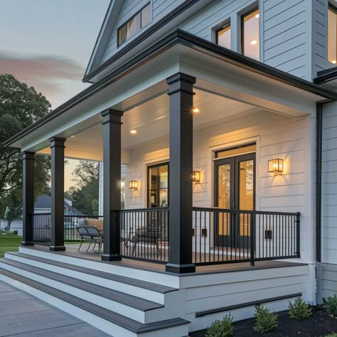 9+ Minimalist Front Porch Columns Ideas for a Clean Design • 333+ Art Images Front Porch With Black Posts, Front Door Post Ideas, Back Porch Column Ideas, Outside Columns Ideas, Front Entrance Patio Ideas, Modern Front Porch Columns, Metal Columns Front Porch, Dark Wood Porch Columns, Diy Front Porch Posts Columns