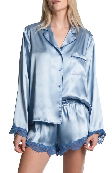 In Bloom by Jonquil Felicity Lace Trim Long Sleeve Satin Shorts Pajamas available at #Nordstrom Lace Trim Long Sleeve, In Bloom By Jonquil, Shorts Pajamas, Bridesmaid Pyjamas, Satin Shorts, Women's Pajamas, Fleece Sweatpants, Satin Pajamas, Silk Pajamas