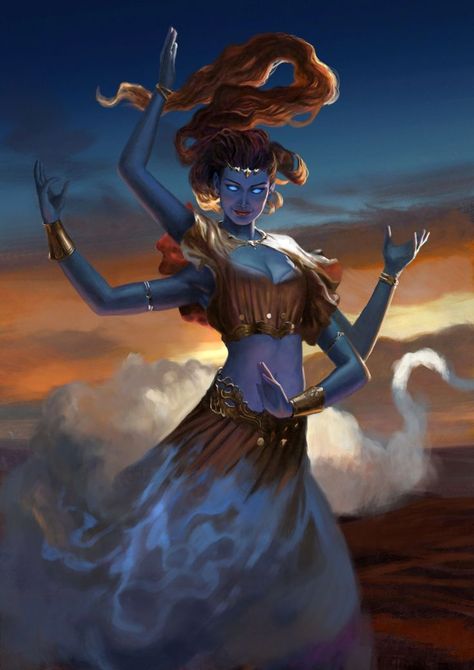 Female Genie Art, Belly Dancer Fantasy Art, Dao Genie, Smite Characters, Female Jinn, Genie Character Design, Genie Female, Multi Armed Character, Djinn Female