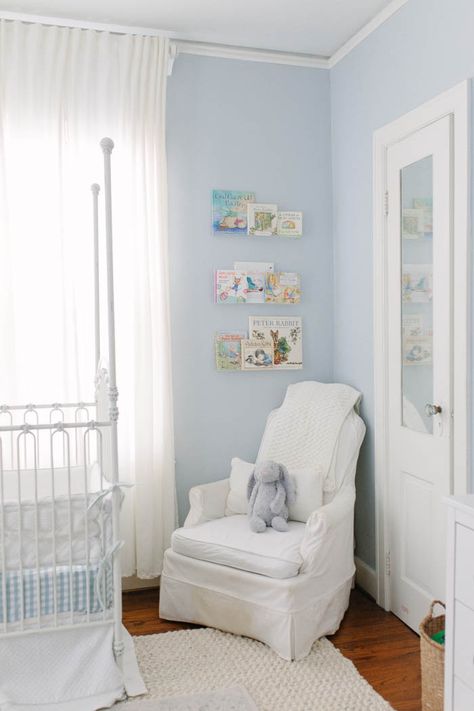 Sully's Room Update - Southern Mama Guide Blue Lace Benjamin Moore, Baby Blue Boy Nursery, Light Blue Boy Nursery, Blue Nursery Colors, Gingham Nursery Boy, Benjamin Moore Blue Lace, Baby Blue Nursery Boy, Light Blue Girl Nursery, Light Blue Nursery Boy