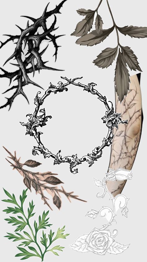 Vine and thorns Thorn Bush Tattoo, Thorns Tattoo, Manuscript Art, Thorn Tattoo, Nightingale, Tattoo Inspo, Thigh Tattoo, Vines, Tattoo Ideas