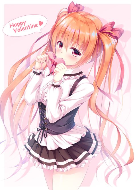 ♡~*ANiME ART*~♡ valentines day - valentines day chocolate heart - candy - present - twintails - long hair - ribbons - corset - pleated skirt - pink - pastel - cute - moe - kawaii Valentines Day Chocolate, Art Valentines, Pleated Skirt, Long Hair, Anime Art, Valentines Day, Pastel, Candy, Valentines