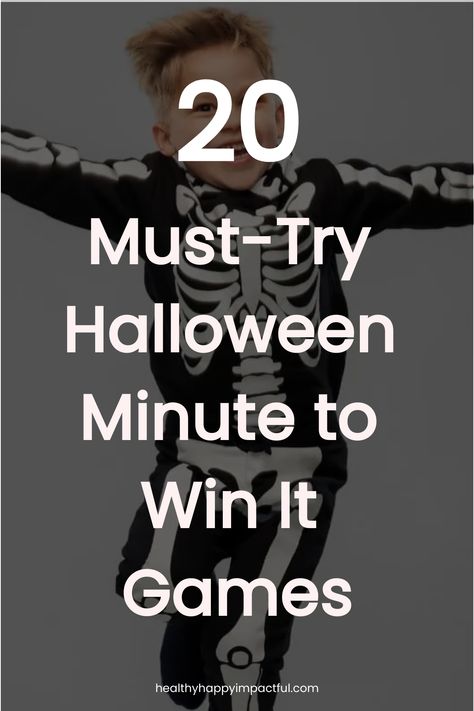 20 Must-Try Halloween Minute to Win It Games - healthyhappyimpactful.com Halloween Competition Games, Halloween Minute To Win It Games Adults, Halloween Minute To Win It Games, Fun Halloween Games, Teen Halloween, Ghost Games, Minute To Win, Minute To Win It Games, Halloween Games For Kids