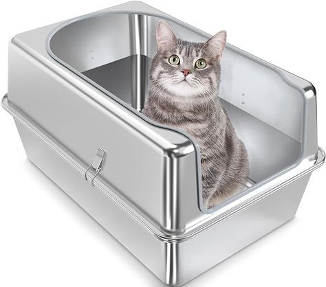 Amazon.com : Stainless Steel Litter Box - Entirely Metal high Side Litter Box - XXL Stainless Steel Cat Litter Box for Big Cats & Multiple Cats Use-Rugged & Easy to Clean,Odor Free : Pet Supplies Diy Litter Box, Multiple Cats, Stainless Steal, Cat Litter Box, Cat Stuff, Cat Supplies, Cat Litter, Litter Box, Big Cats