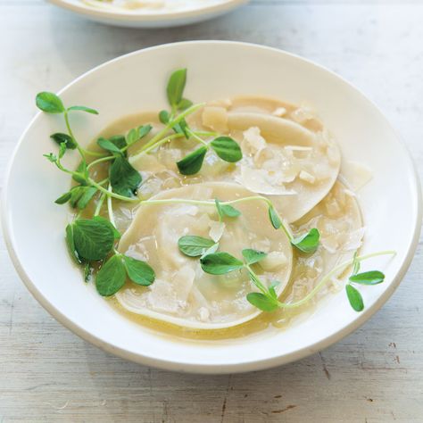 Lemon Ravioli, Artichoke Ravioli, Pea Shoots, Spring Dishes, Sunday Sauce, Ravioli Recipe, Artichoke Recipes, Vegetable Broth, Spring Recipes