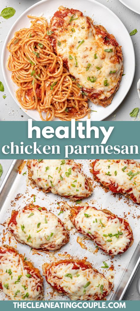 This Baked Chicken Parmesan recipe is so easy to make! Perfectly crispy, coated with a delicious sauce and cheese for a healthy dinner! Serve with pasta or a salad for a healthy dinner. You can make it with chicken breasts or tenders! Healthy Baked Chicken Parmesan, Chicken Parmesan Recipe Baked, Healthy Chicken Parmesan, Chicken Parmesan Recipe, Parmesan Recipe, Chicken Baked, Healthy Baked Chicken, Healthy Baked, Baked Chicken Parmesan