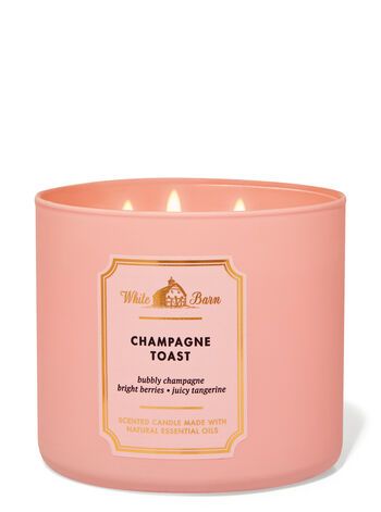 Champagne Toast 3-Wick Candle - White Barn | Bath & Body Works Candle Obsession, Bath & Body Works, Candle Images, Bath Body Works Candles, Fragrance Ingredients, Champagne Toast, Bath Candles, Jelly Belly, White Barn