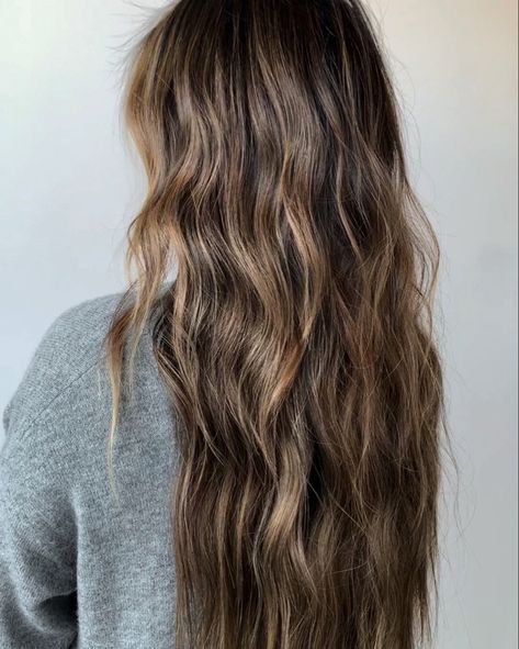 Long Brown Hair One Length, Beach Hair Dye Ideas, Surf Brunette Hair, Caramel Balayage Layered Hair, Beachy Wedding Hair Long Brunette, Brunette Surfer Hair Balayage, Beach Brown Hair Highlights, Salty Brunette Hair, Beach Brunette Hair Balayage