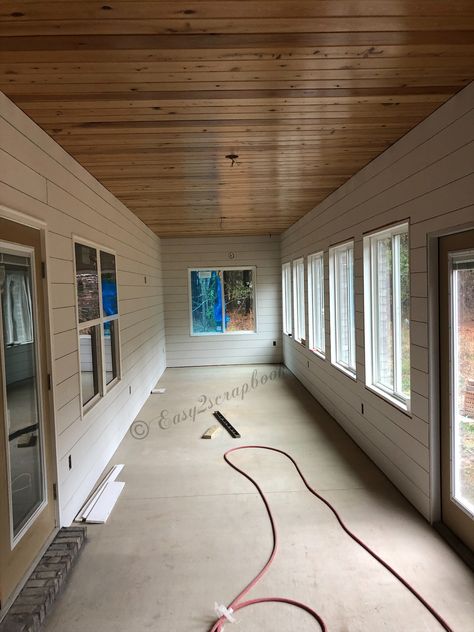 Tongue And Groove Wall And Ceiling, Shiplap Porch Walls, Pine Tongue And Groove Ceiling Porch, White Tongue And Groove Walls, Wood Tongue And Groove Walls, Planking Ceiling, Vaulted Ceiling Shiplap, Sunroom Ceilings, Painted Tongue And Groove Walls