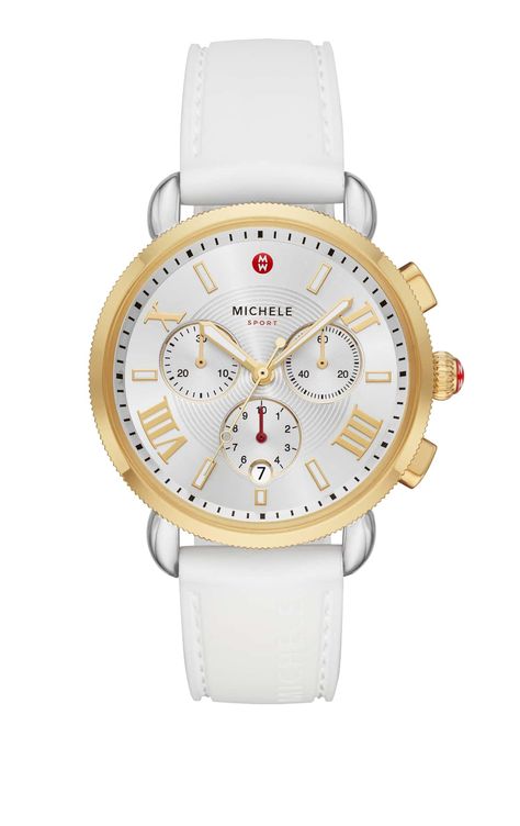 Sport Sporty Watch, Michele Watches, Watches For Women, Watch Model, Sport Watches, Chronograph Watch, Quartz Movement, Stainless Steel Case, Gold Watch