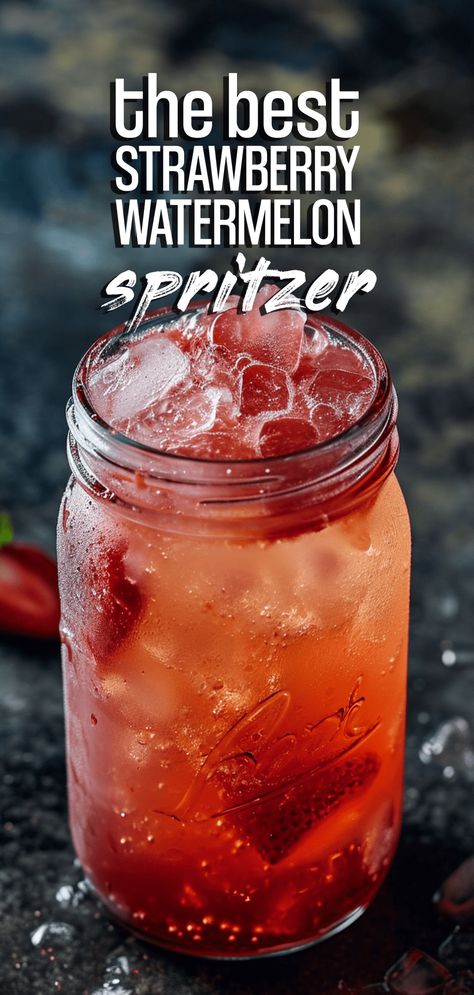 Strawberry Watermelon Spritzer [10 Minutes] – Chasety Watermelon Strawberry Drink, Watermelon Spritzer, Cucumber Cocktail, Spritzer Recipes, Frozen Watermelon, Strawberry Roses, Juicy Watermelon, Fresh Mint Leaves, Lime Wedge