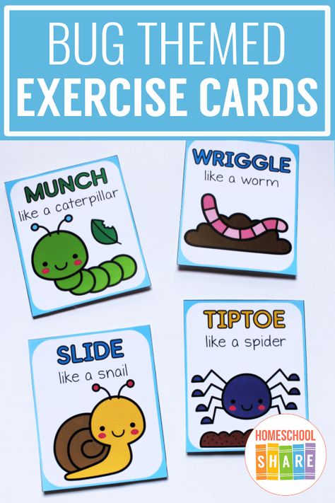 Bug Movement Cards - Homeschool Share Outside Bug Activities Preschool, Bugs Life Preschool Activities, Bugs Lesson Plan, Bug Movement Activities, Insect Fine Motor Toddler, Bugs Gross Motor Activities, Bug Activities For Kindergarten, Bug Lessons Preschool, Bug Craft Kindergarten