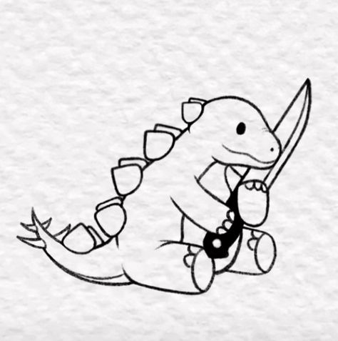 Dinosaur Tattoos Cute, Dino Fossil Tattoo, Dinosaur Holding Knife Tattoo, Ice Age Tattoo Ideas, Cute Stegosaurus Drawing, Funny Dinosaur Tattoo, Stegasorus Tattoo, Cute Dinosaur Drawings, Cute Little Things To Draw