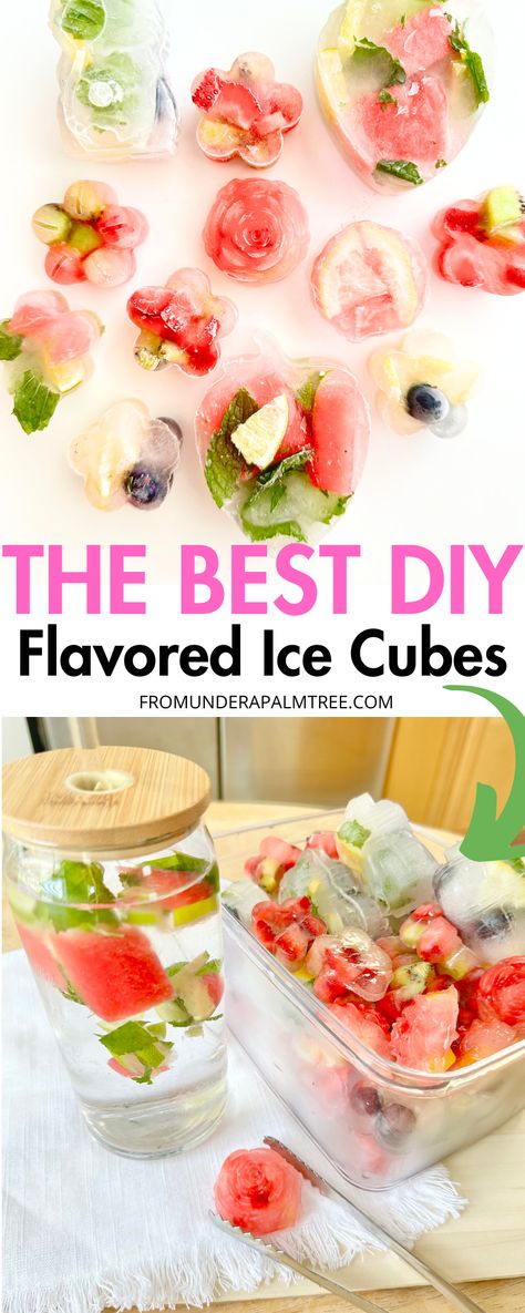 The Best DIY Flavored Ice Cube Combos > From Under a Palm Tree Ice Cube Recipes Water, Ice Cube Recipe, Flavored Ice Cube, Water Cocktails, Flavored Ice Cubes, Flavored Ice, Drink Recipes Nonalcoholic, Watermelon Mint, Liquid Stevia