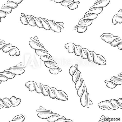 Italian Fusilli pasta, seamless background. Drawing engraving, ink, line art. Traditions of Italian cuisine. For menu design, packaging, interior etc. Vector drawing isolated on a white background. Pasta Tattoo, Fusili Pasta, Ink Line Art, Inspo Tattoo, Fusilli Pasta, White Pasta, Food Clipart, Tattoo Style Drawings, Background Drawing