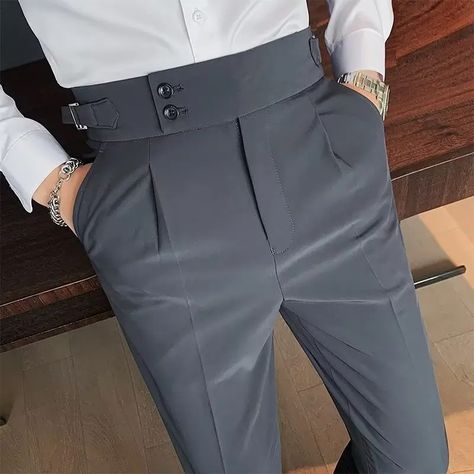 Autumn High-waisted Casual Straight-leg Suit Pants For Men Slims Your Silhouette British Style Formal Pants For Men Colours, Men Formal Pants Design, Modern Formal Outfit For Men, Bespoke Pants, Trousers Men Formal, Formal Pants For Men, Mens Pants Fashion Casual, Business Casual Trousers, Male Pants