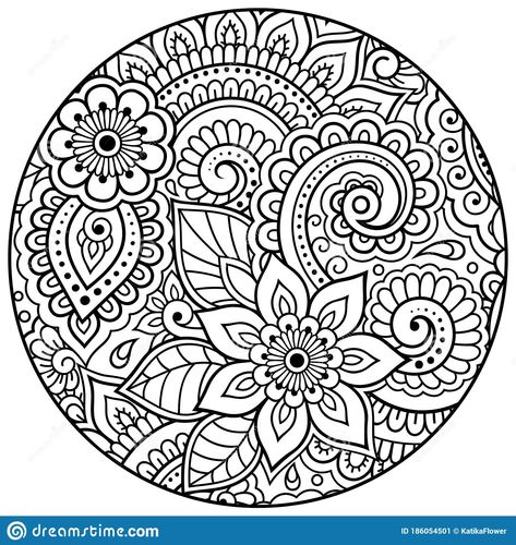 Outline round floral pattern for coloring book page. Antistress for adults and children. Doodle ornament in black and white. Hand. Illustration about embellishment, black - 186054501 Doodle Floral Pattern, Mandala For Coloring, Mandela Patterns, Draw Vector, Henna Drawings, Mandala Doodle, صفحات التلوين, Mandala Design Pattern, Free Adult Coloring Pages