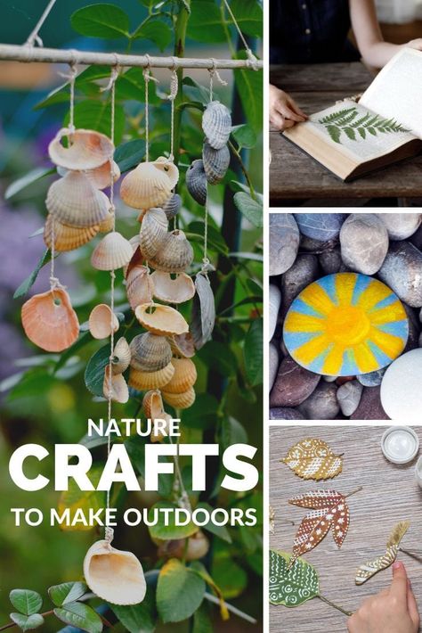 Learn all about nature crafts and activities you can make. Use them while camping, traveling, or in your own backyard! Get all the ideas and tutorials from carlaschauer.com Crafts Using Outdoor Materials, Crafts Made From Outdoor Things, Outdoor Crafts For Toddlers, Nature Party Ideas, Crafts From Nature, Nature Crafts For Adults Diy, Crafts For Camping, Outdoor Crafts For Kids, Summer Outdoor Crafts