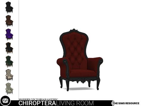 The Sims Resource - Modern Victorian Gothic - Chiroptera Living Chair Sims 4 Victorian House, Living Chair, Build A Greenhouse, Gothic Furniture, Gothic Wallpaper, Victorian Goth, Modern Victorian, Victorian Furniture, Sims 4 Cc Furniture