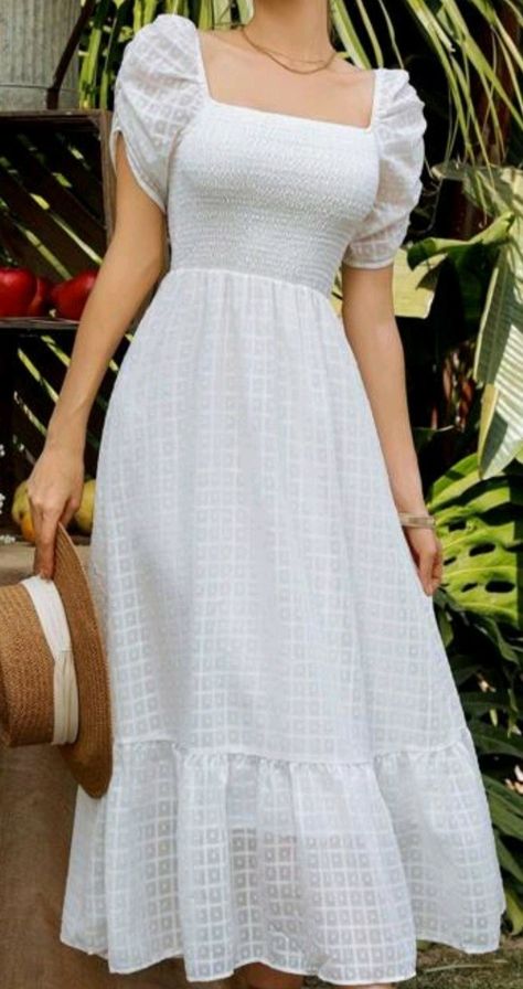 Fitted Midi Dress Casual, Aesthetic Frock Designs, Woman Frock Design, Pinterest Dress Aesthetic, New Frock Design 2024, Cute Frocks For Women, Stylish Frocks For Women, Simple Elegant Dresses Classy Chic, White Frock Design