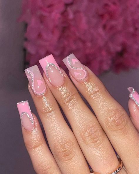 Short Pink Nails, Pink Tip Nails, Nails Gel Nails, Nails Yellow, Colored Acrylic Nails, Girly Acrylic Nails, French Tip Acrylic Nails, Simple Acrylic Nails, Short Square Acrylic Nails