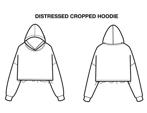 Cropped Hoodie Template, Hoodie Mock Up Front And Back, Clothing Mock Up Templates, Cropped Hoodie Design, Distressed Hoodie Mockup, Clothing Brand Tech Pack, Streetwear Tech Pack, Mock Ups Free Templates, Hoodie Outline Template