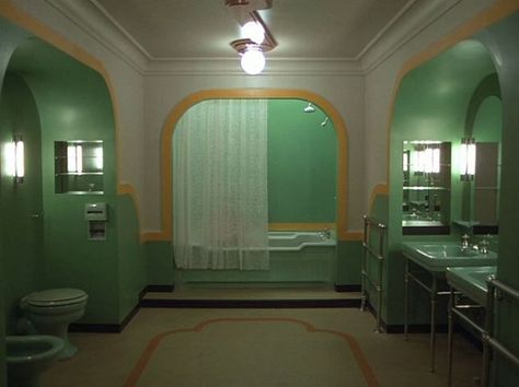 The Shining Bathroom, The Shining Room, Mint Green Bathrooms, Art Deco Bathrooms, Room 237, Murs Roses, Overlook Hotel, Art Deco Bathroom, Deco Bathroom