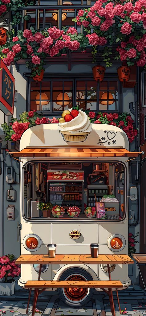 Anime Cafe Aesthetic Wallpaper, Flats Design Interior, Whimsical Art Wallpaper, In Depth Wallpaper, Chill Astethic, Work Wallpaper Iphone, Cafe Wallpaper Aesthetic, Cafe Art Illustration, Phone Booth Drawing