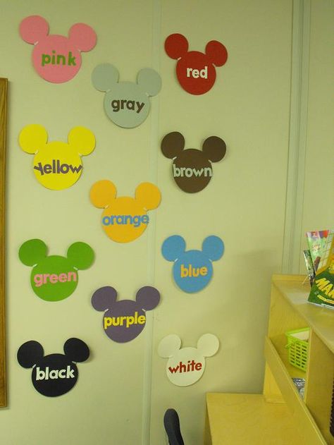 Toddler Classroom Decorations, Mickey Classroom, Teaching Decor, Mickey Font, Mickey Mouse Classroom, Disney Themed Classroom, Disney Room, Koti Diy, Color Posters