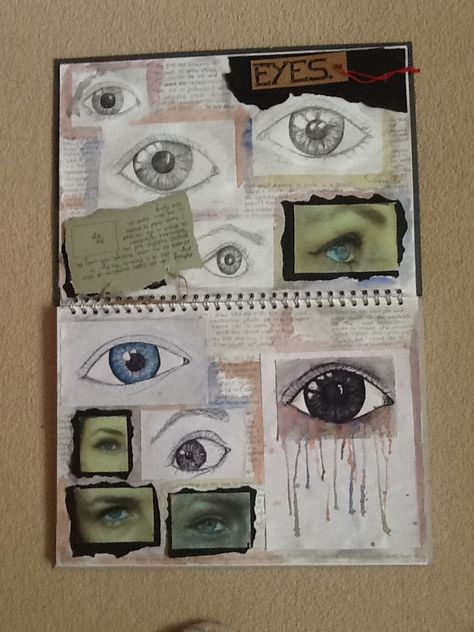 First Art Sketchbook Page - Studies of Eyes Sketchbook Assignments, Kunstjournal Inspiration, Sketchbook Layout, Gcse Art Sketchbook, A Level Art Sketchbook, Trendy Art, Gcse Art, Sketchbook Pages, A Level Art