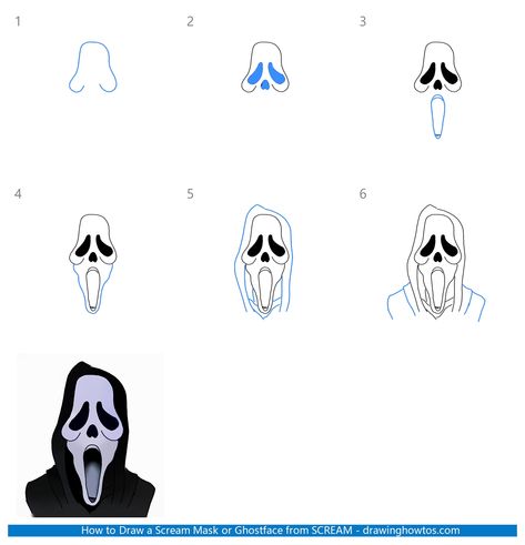 How To Draw Ghostface Mask, Easy Screaming Drawing, How To Draw Scream Mask, Freddy Kruger Drawings Easy, Scream Drawing Easy Step By Step, Small Ghostface Tattoo Simple, Ghost Face Sketch Easy, How To Draw A Ghost Face, Ghost Face Outline Tattoo